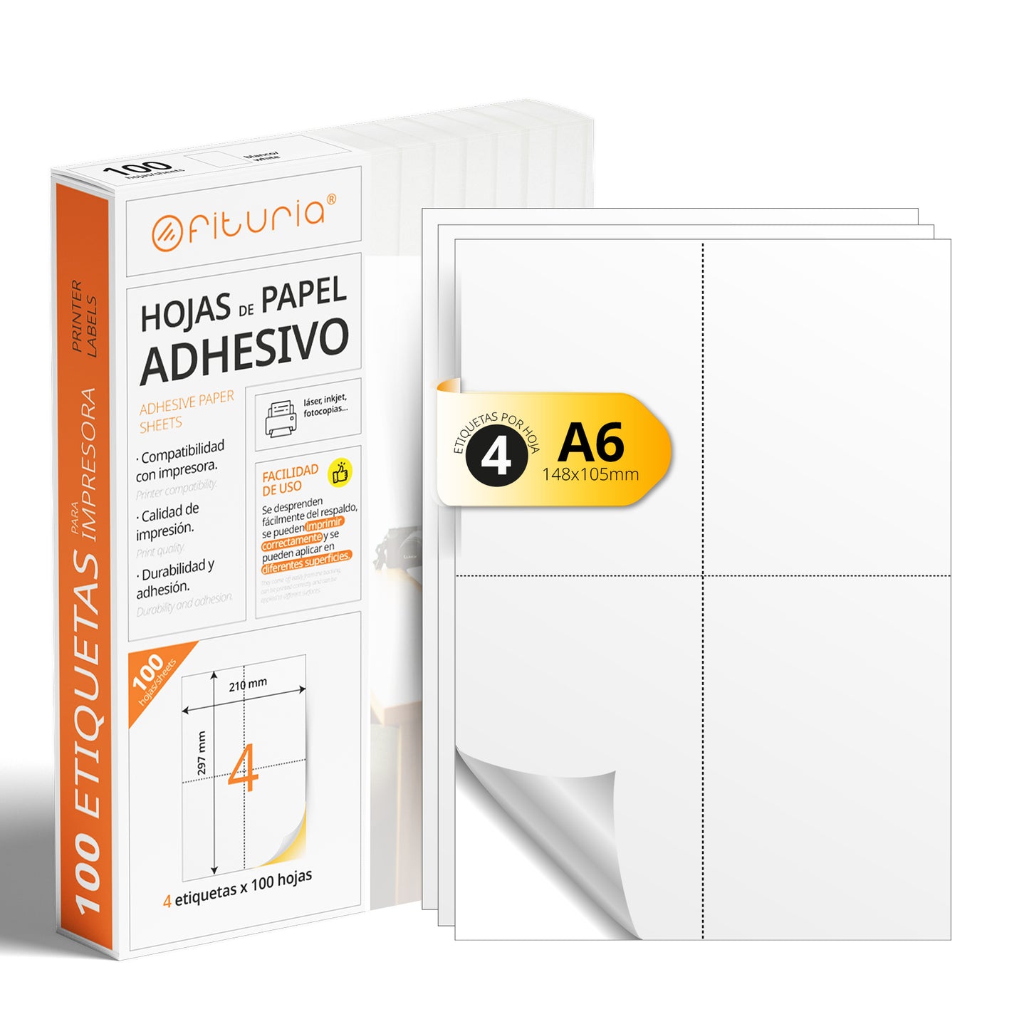 Folios A4 de Etiquetas Adhesivas Blancas - Ofituria