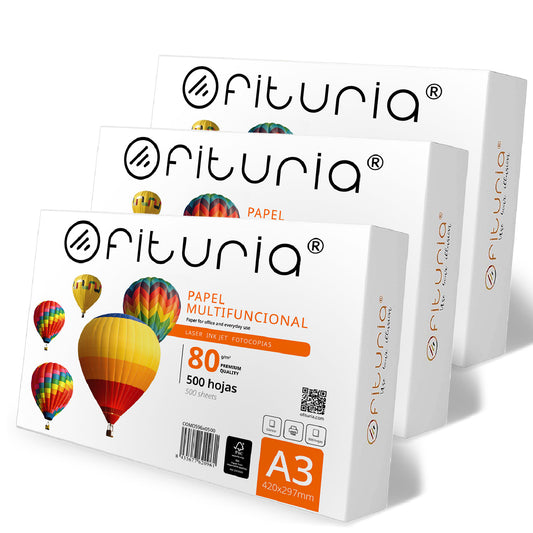 Papel A3 80gr 1500 Hojas Multiusos para Impresora y Fotocopiadora - Ofituria