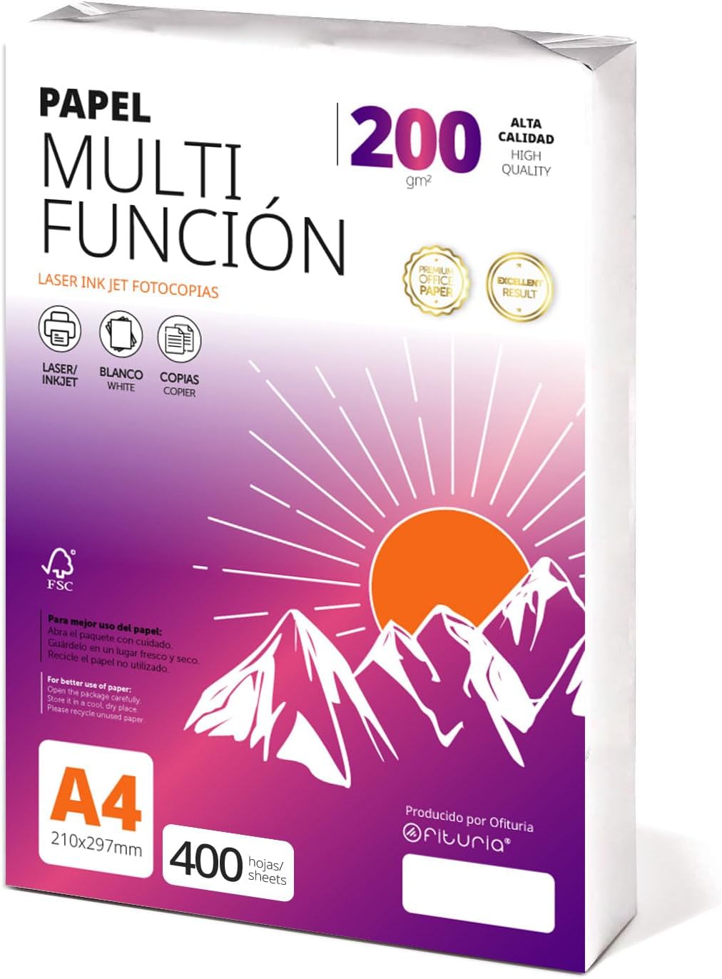 Papel A4 Multiusos para Impresora 200gr 400Hojas - Ofituria