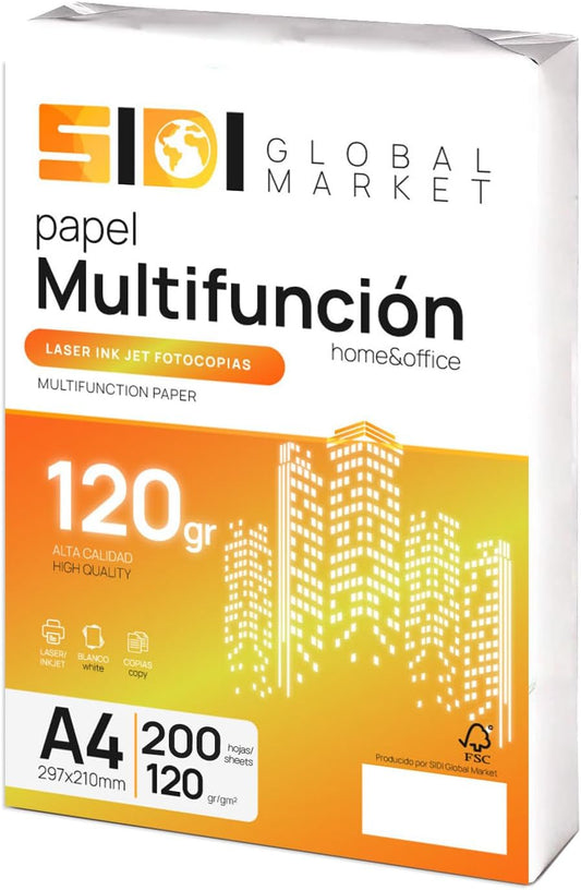 Folios A4 para Fotocopiadora y Multiusos 120gr 200Hojas - SIDI